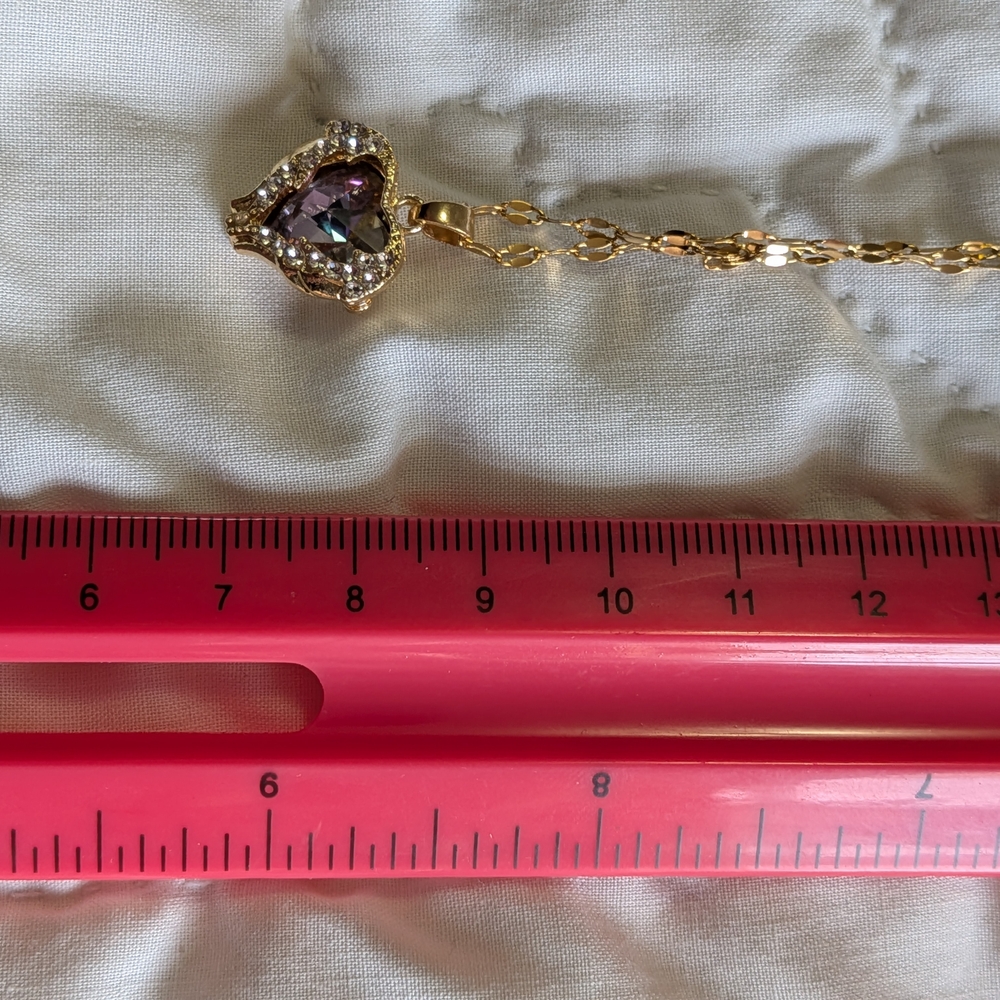 Four Golden Heart Pendant Necklaces  with ALEXANDRITE colored Stones 17"-19" - Picture 13 of 13